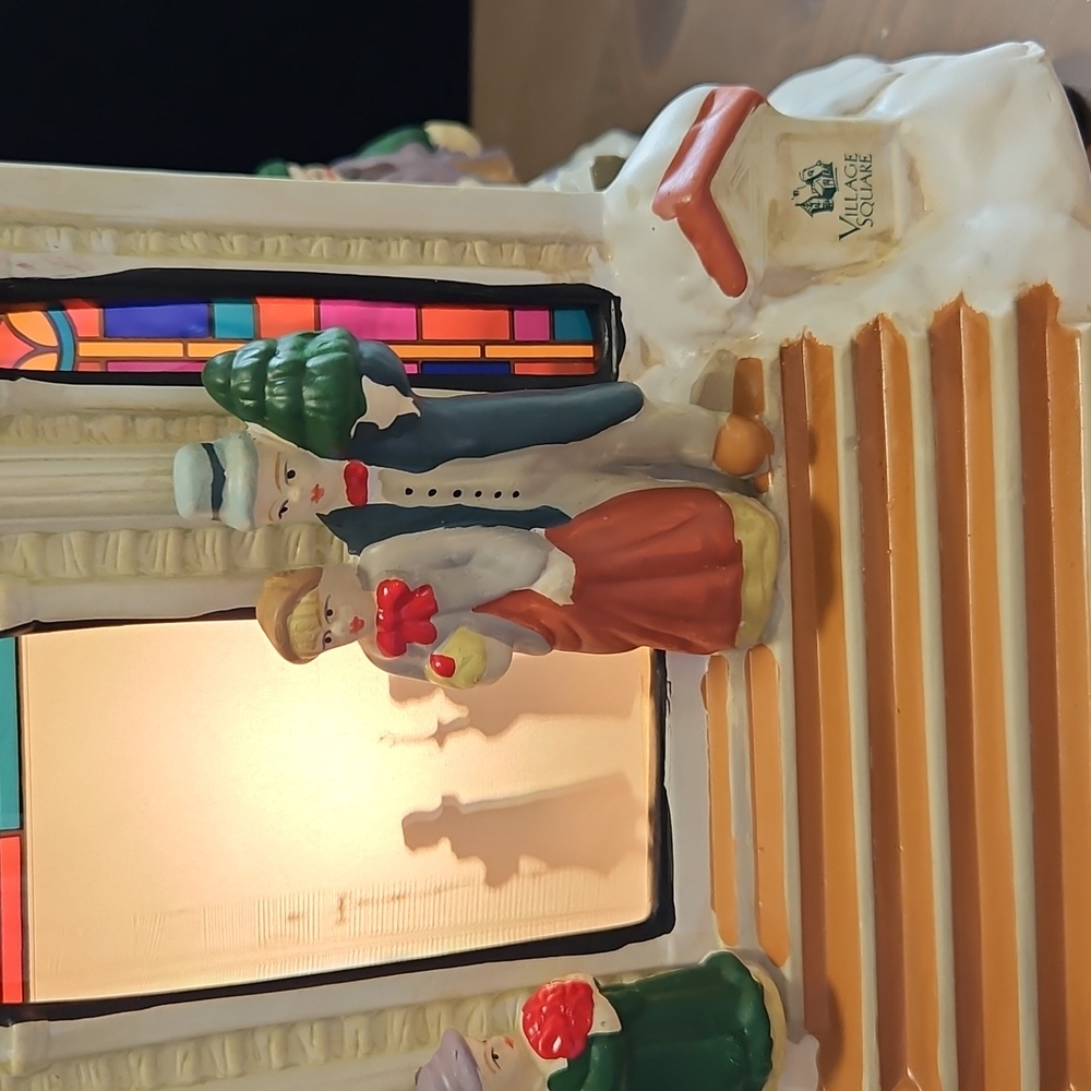 Vintage Village Square Lighted Silhouette Church Ceramic Hand Painted 16"×8" - Picture 2 of 9